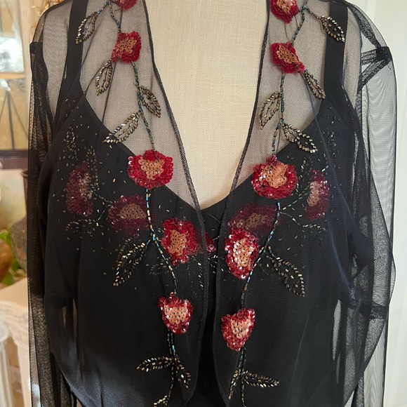 XSCAPE Sequence  and Beaded Floral (2) piece Set Silk Sheer Dress/Jacket - Picture 5 of 12